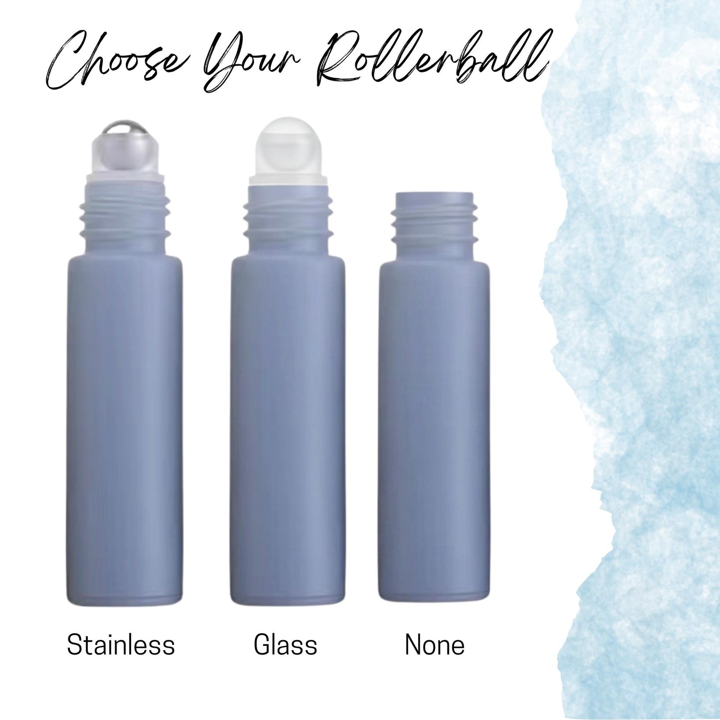 Sky Blue Glass Roller Bottle with Bamboo Cap • 5ml or 10ml Essential Oil Roller • Glass or Stainless Rollerball • Refillable