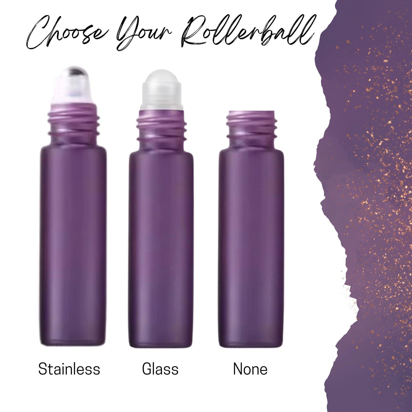 Sunset Purple Glass Roller Bottle • 5ml or 10ml Essential Oil Roller • Stainless or Glass Rollerball • Refillable • Single or Set Options