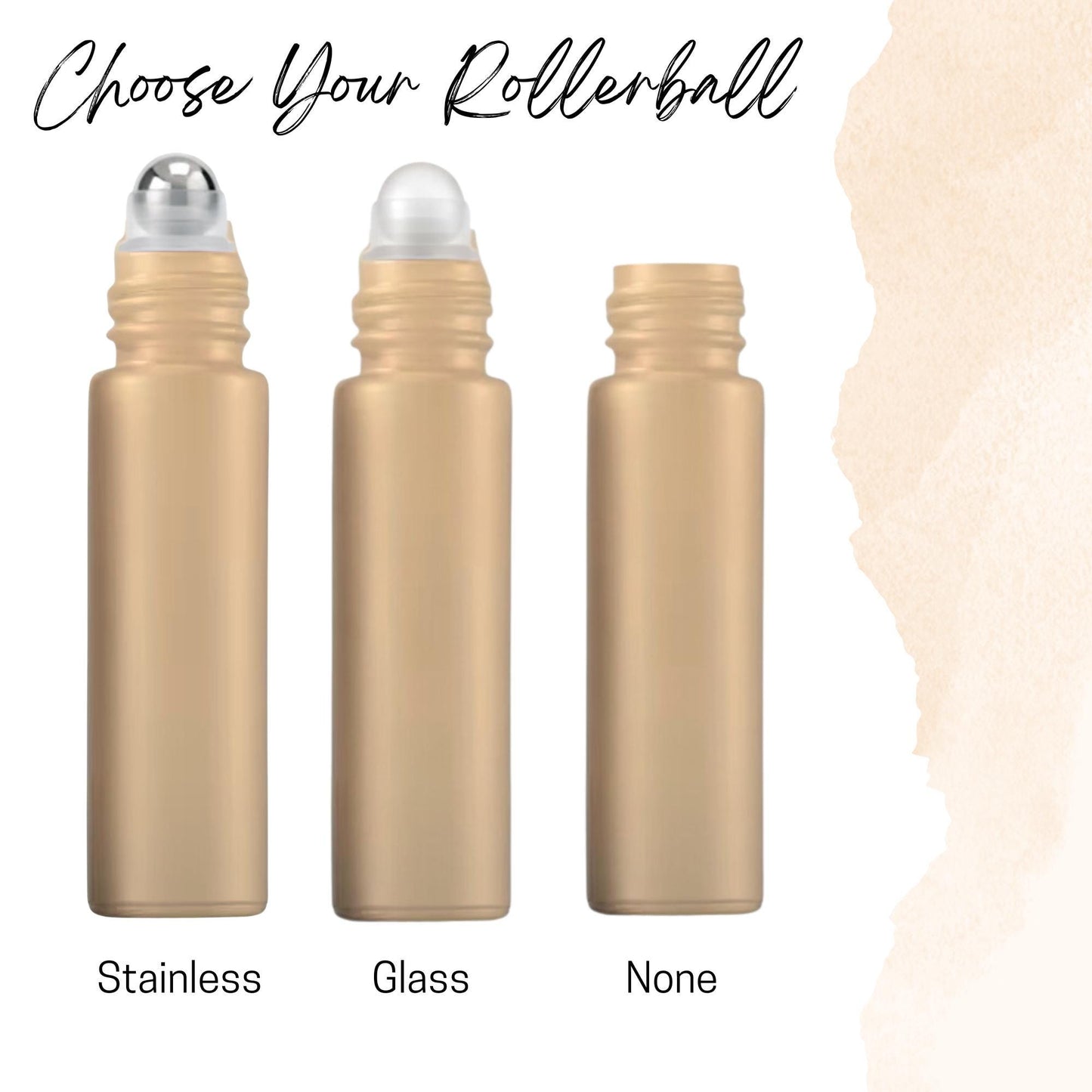 Beach Sand Tan Glass Roller Bottle with Bamboo Cap • 5ml or 10ml Essential Oil Roller • Glass or Stainless Rollerball • Refillable