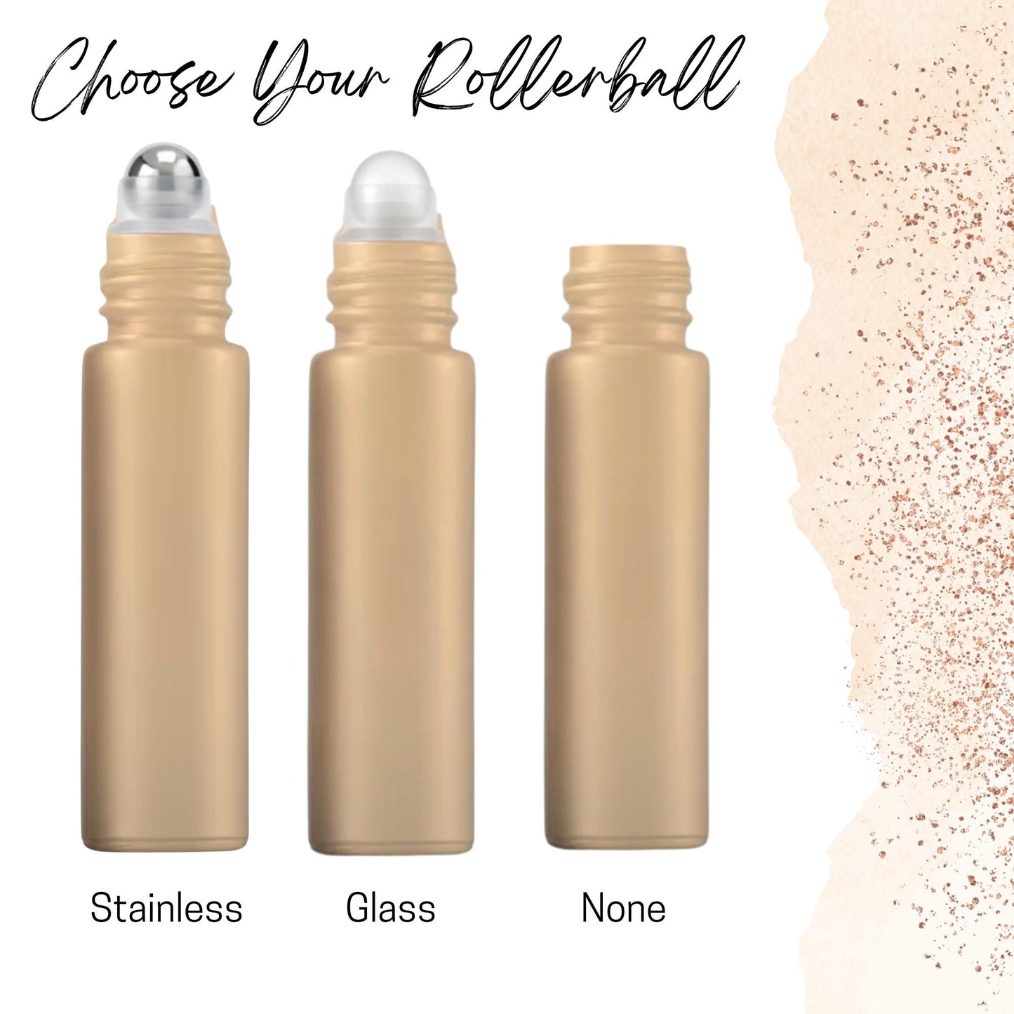 Beach Sand Tan Glass Roller Bottle • 5ml or 10ml Essential Oil Roller • Stainless or Glass Rollerball • Refillable • Single & Set Options