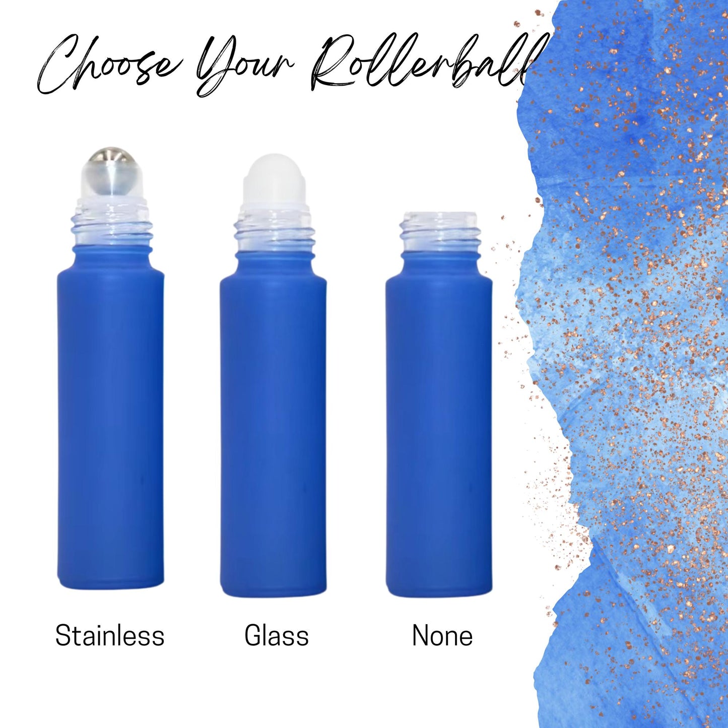 Matte Blue Glass Roller Bottle • 10ml Essential Oil Roller • Stainless or Glass Rollerball • Refillable • Single & Set Options