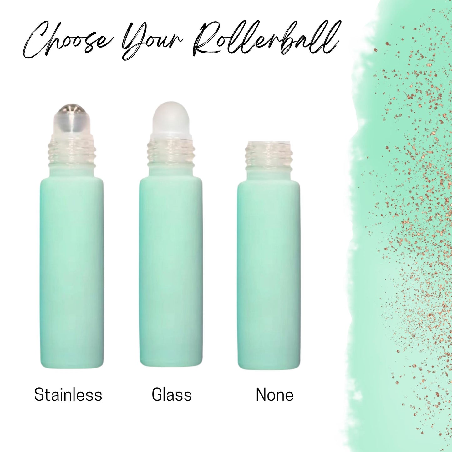 Matte Mint Green Glass Roller Bottle • 10ml Essential Oil Roller • Stainless or Glass Rollerball • Refillable • Single & Set Options
