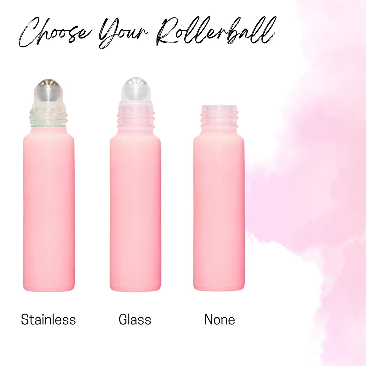 Matte Pink Glass Roller Bottle with Bamboo Cap • 5ml or 10ml Essential Oil Roller • Glass or Stainless Rollerball • Refillable