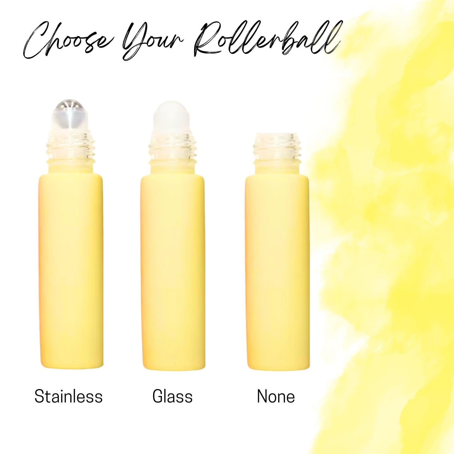Matte Yellow Glass Roller Bottle with Bamboo Cap • 10ml Essential Oil Roller • Glass or Stainless Rollerball • Refillable