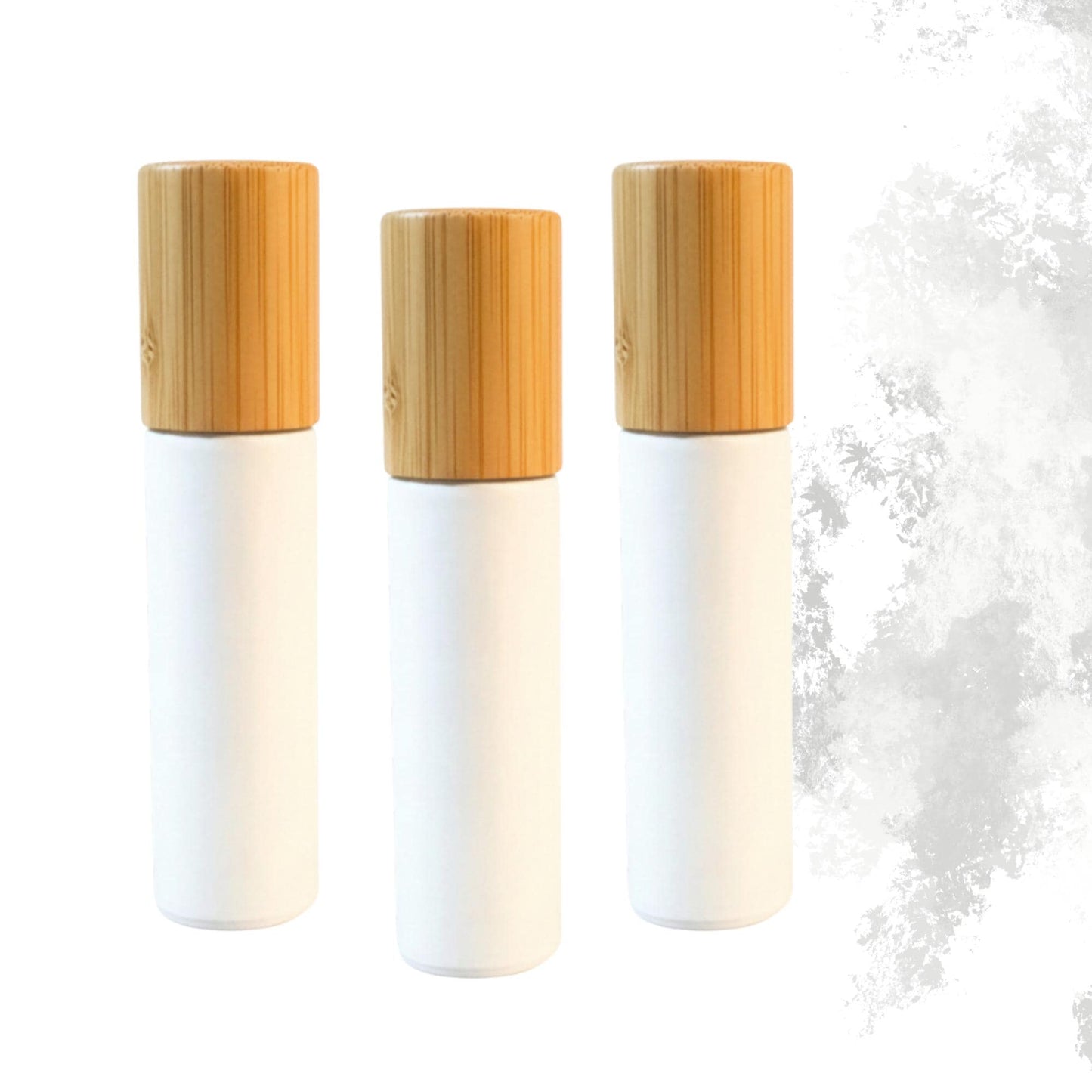 Classic White Glass Roller Bottle with Bamboo Cap • 10ml Essential Oil Roller • Glass or Stainless Rollerball • Refillable