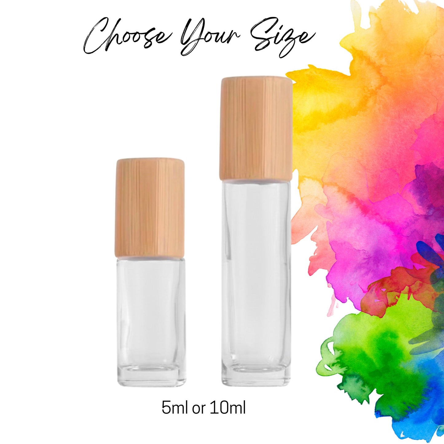 Clear Glass Roller Bottle with Bamboo Cap • 5ml or 10ml Essential Oil Roller • Glass or Stainless Rollerball • Refillable