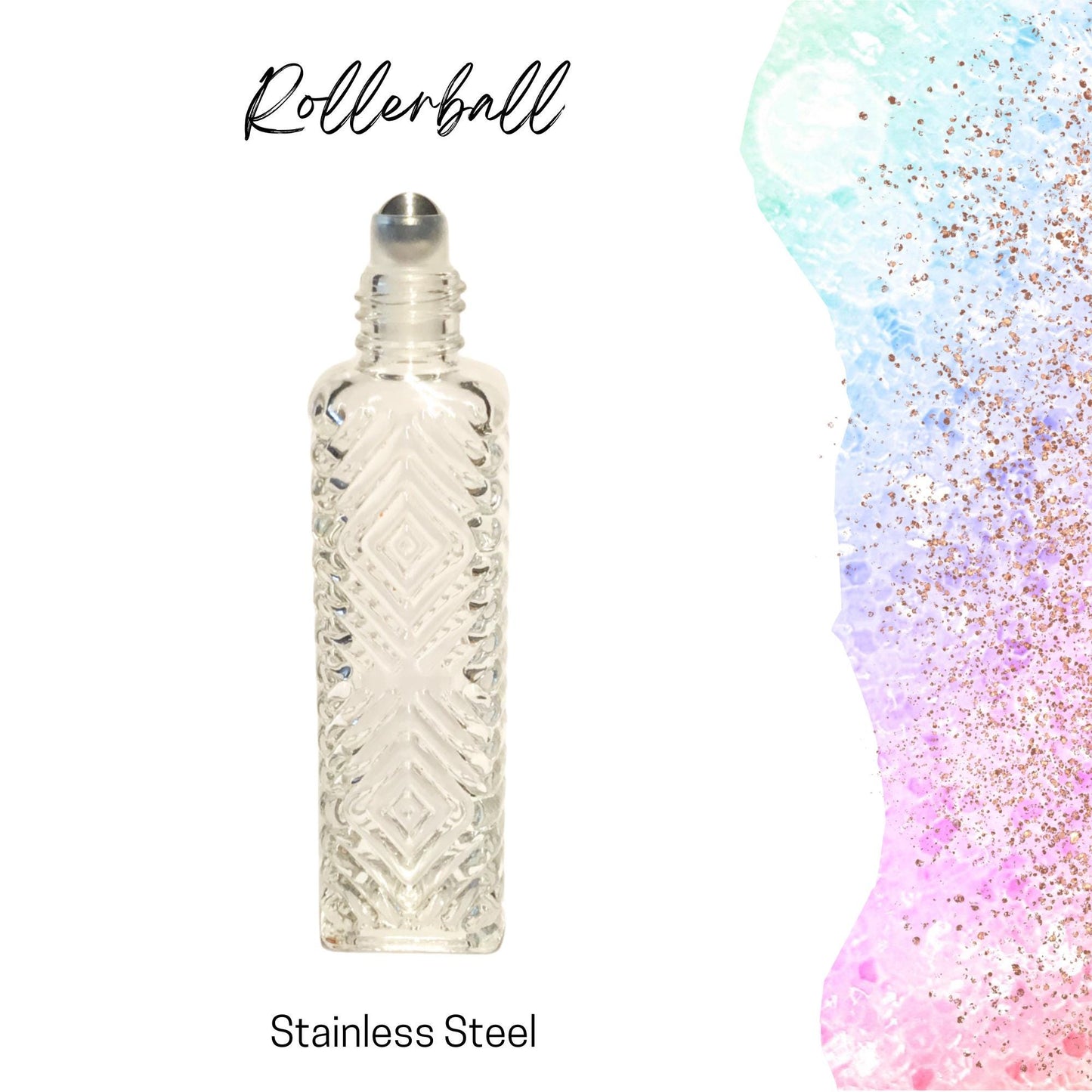 Diamond Pattern Clear Glass Roller Bottle • 15ml Essential Oil Roller • Stainless Rollerball • Signature Shapes • Refillable