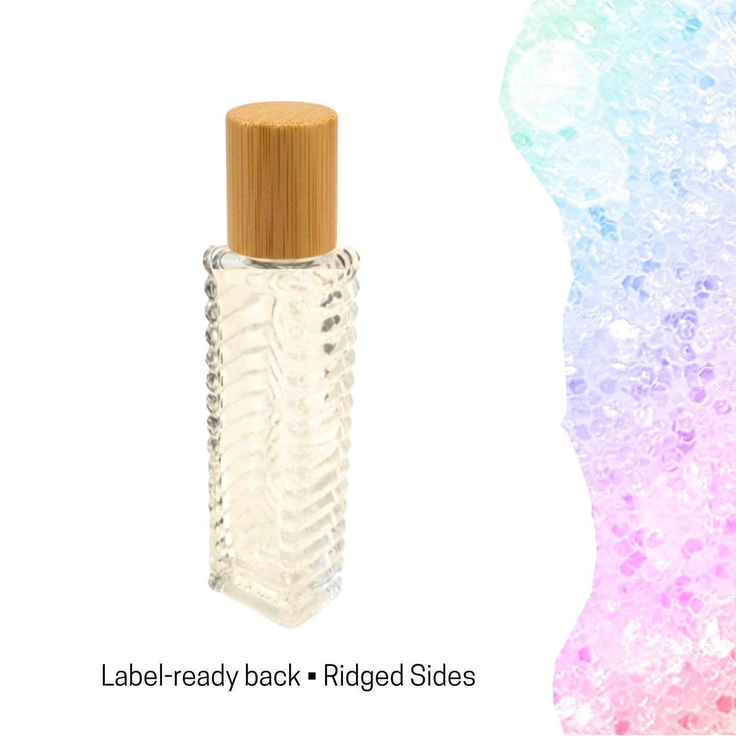 Diamond Pattern Clear Glass Roller Bottle with Bamboo Cap • 15ml Essential Oil Roller • Stainless Rollerball • Signature Shapes • Refillable