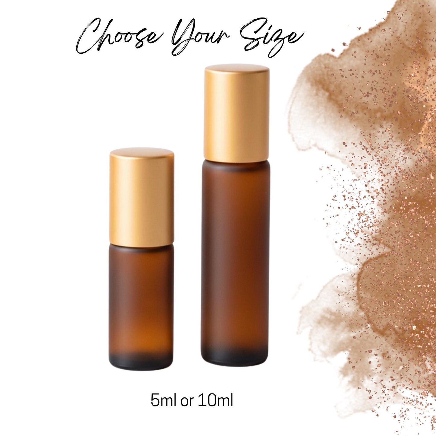 Frosted Amber Glass Roller Bottle • 5ml or 10ml Essential Oil Roller • Stainless or Glass Rollerball • Refillable • Single & Set Options