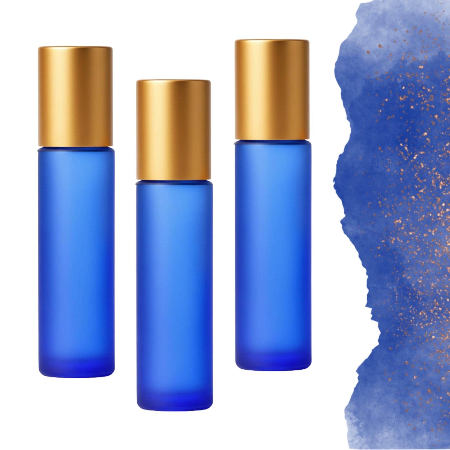 Frosted Blue Glass Roller Bottle • 5ml or 10ml Essential Oil Roller • Stainless or Glass Rollerball • Refillable • Single & Set Options