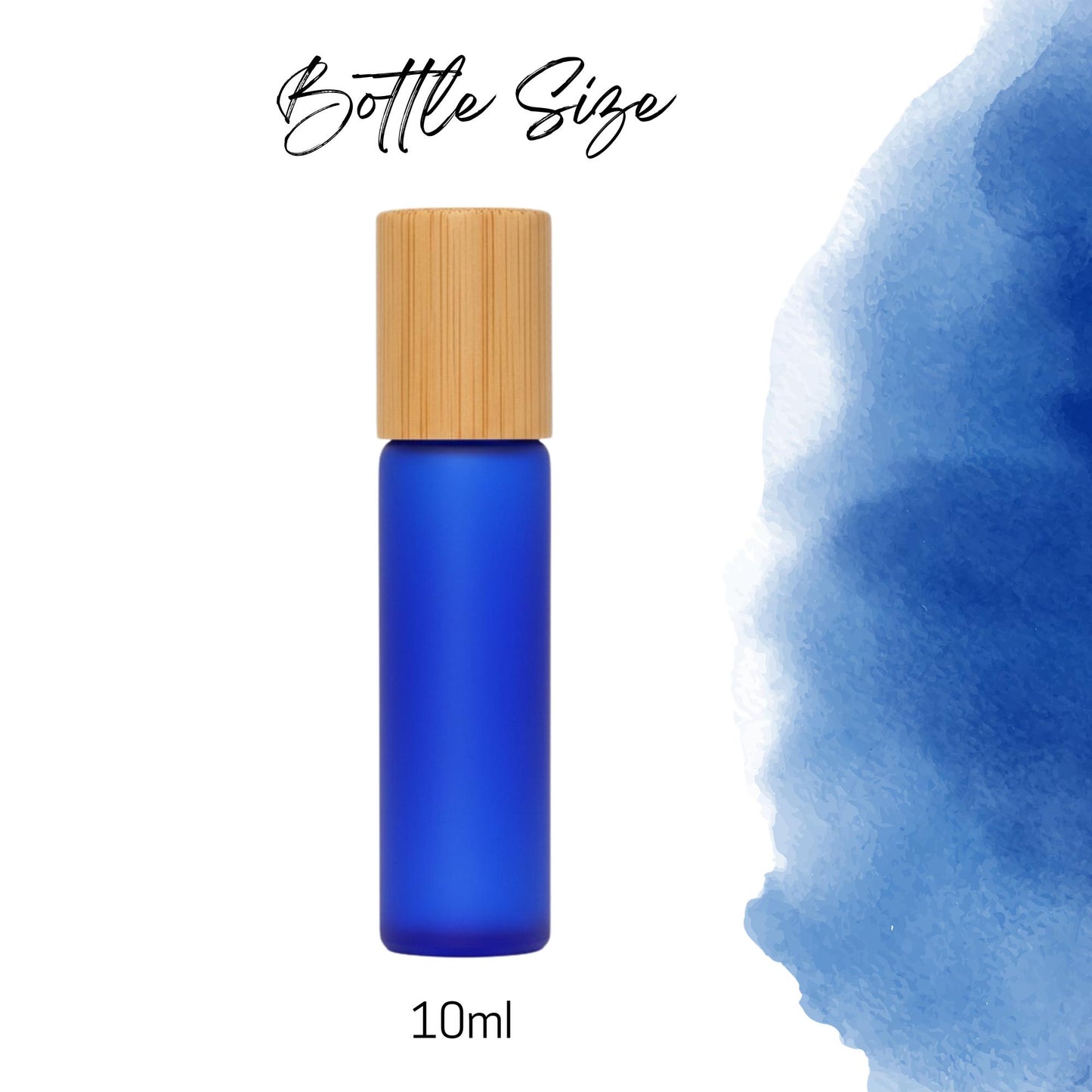 Frosted Cobalt Blue Glass Roller Bottle with Bamboo Cap • 10ml Essential Oil Roller • Glass or Stainless Rollerball • Refillable