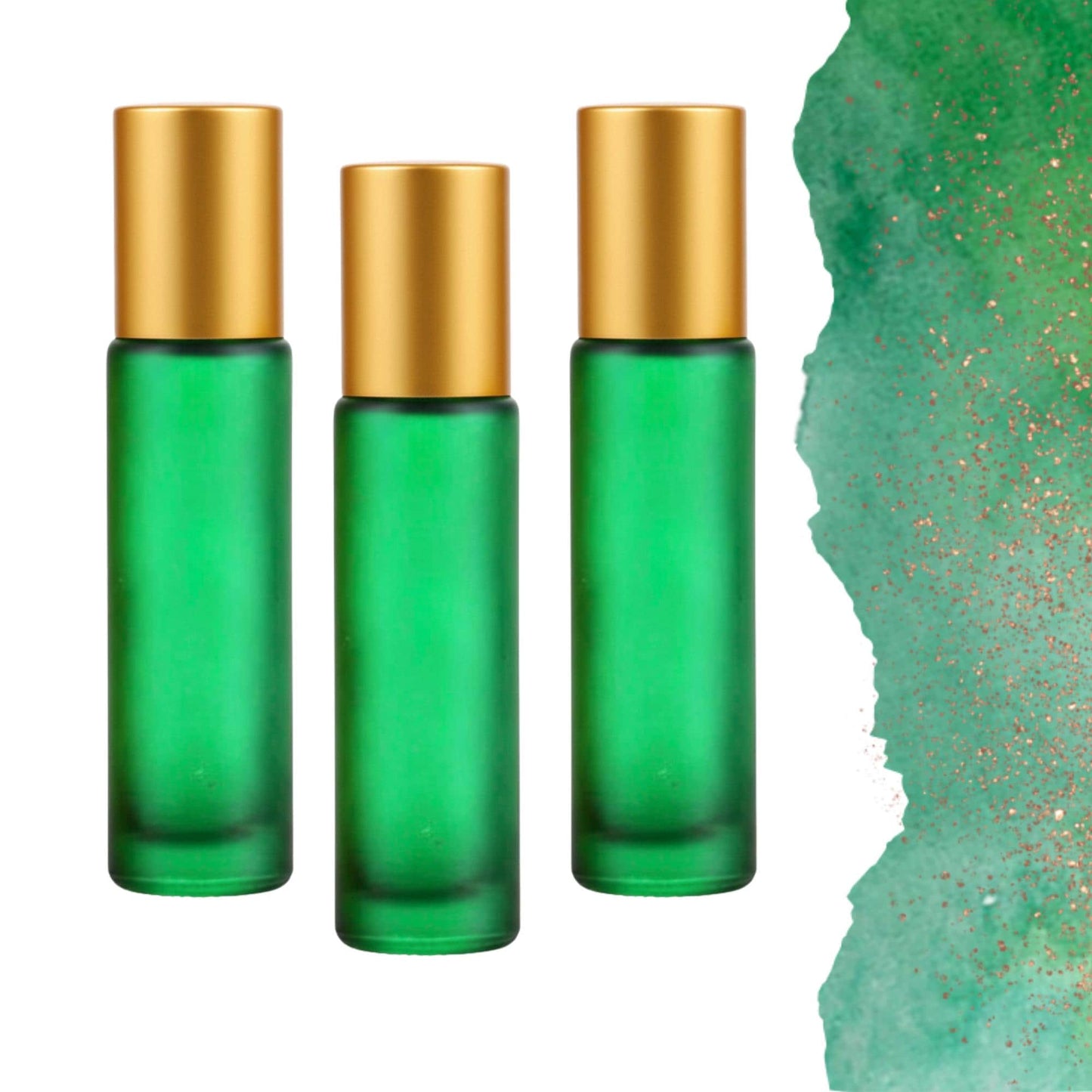 Frosted Green Glass Roller Bottle • 5ml or 10ml Essential Oil Roller • Stainless or Glass Rollerball • Refillable • Single & Set Options
