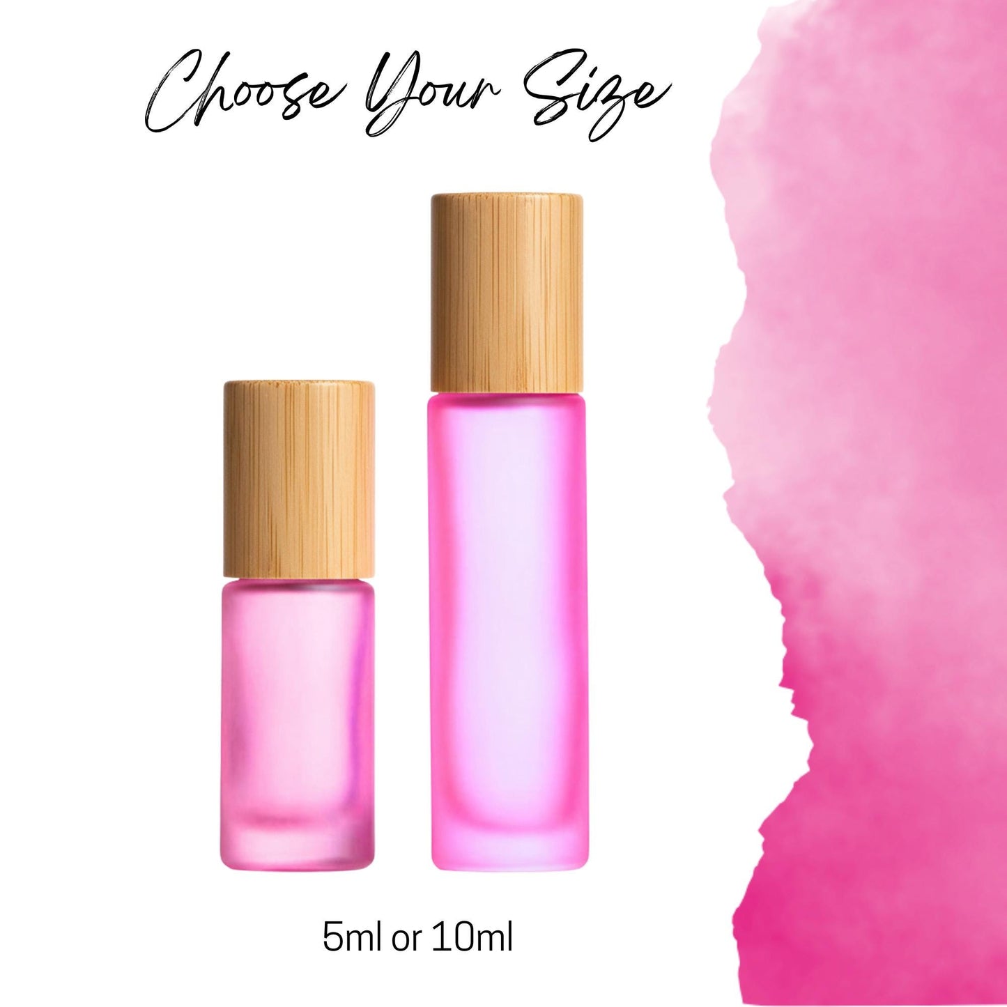 Frosted Pink Glass Roller Bottle with Bamboo Cap • 5ml or 10ml Essential Oil Roller • Glass or Stainless Rollerball • Refillable