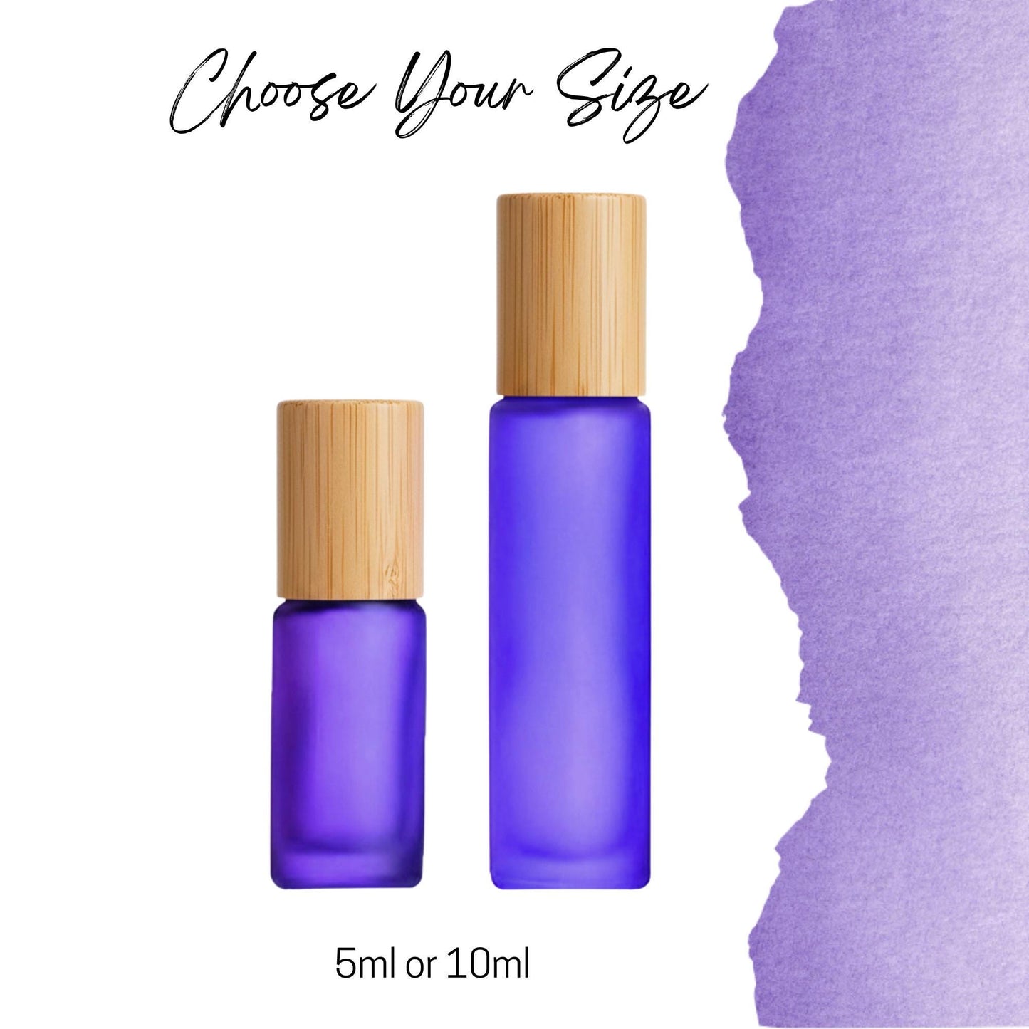 Frosted Purple Glass Roller Bottle with Bamboo Cap • 5ml or 10ml Essential Oil Roller • Glass or Stainless Rollerball • Refillable