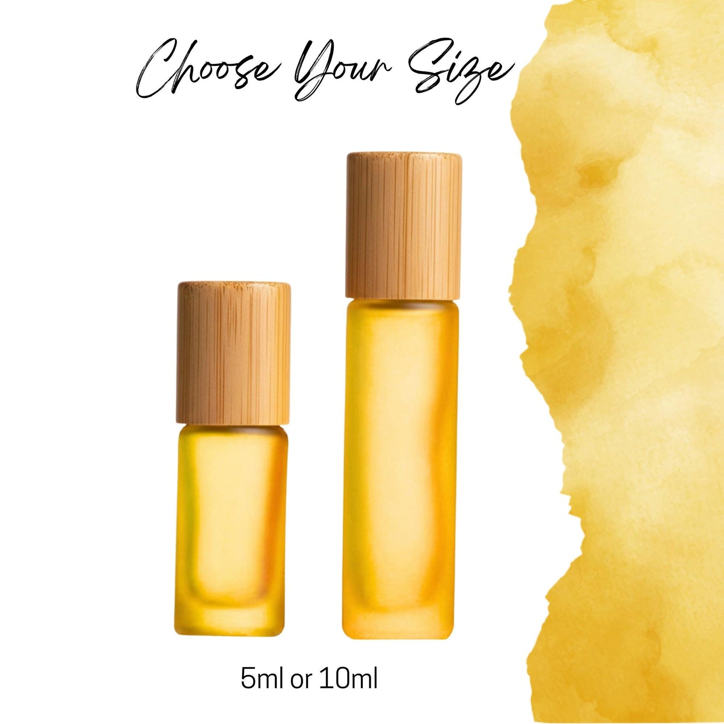Frosted Yellow Glass Roller Bottle with Bamboo Cap • 5ml or 10ml Essential Oil Roller • Glass or Stainless Rollerball • Refillable