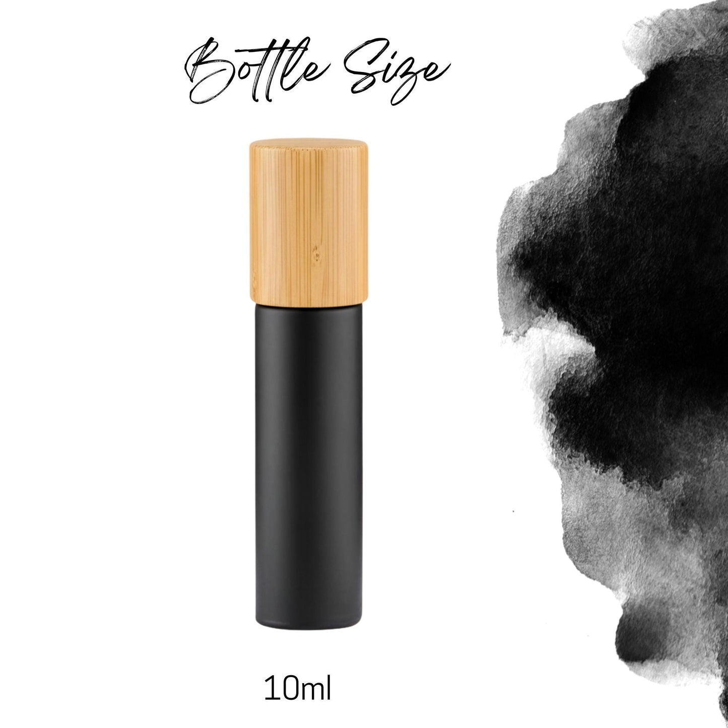 Classic Black Glass Roller Bottle with Bamboo Cap • 10ml Essential Oil Roller • Glass or Stainless Rollerball • Refillable