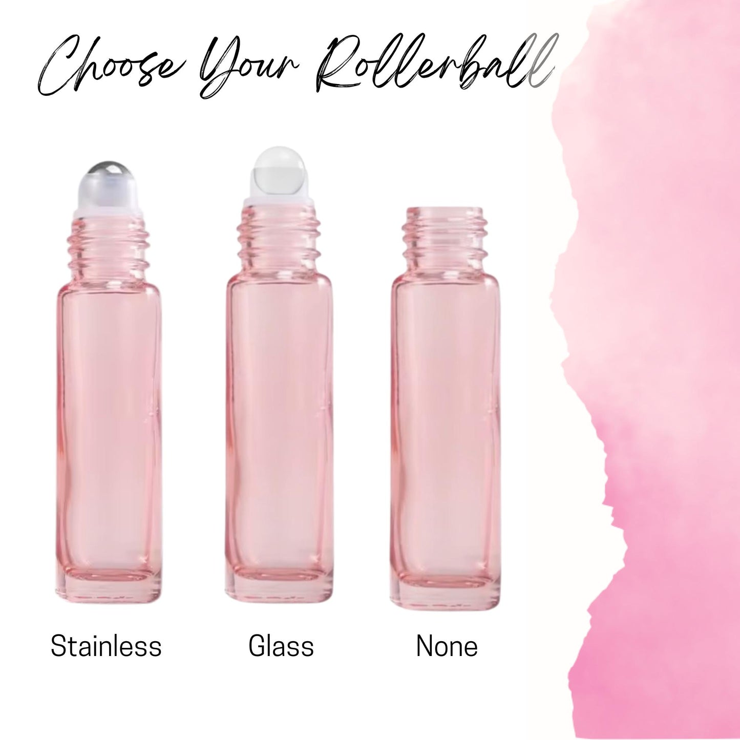 Blush Pink Glass Roller Bottle with Bamboo Cap • 5ml or 10ml Essential Oil Roller • Glass or Stainless Rollerball • Refillable