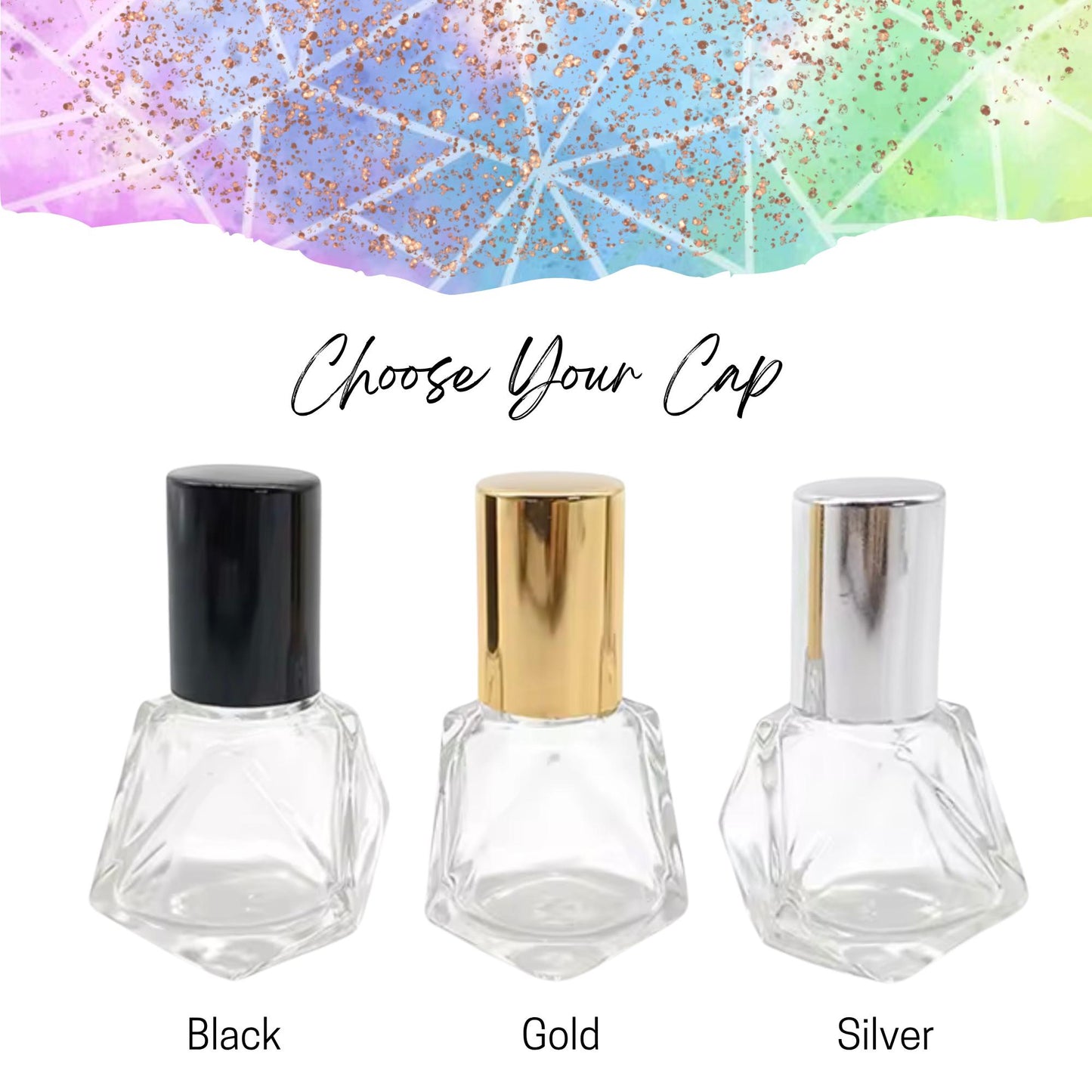 Geometric Shape Clear Glass Roller Bottle • 15ml Essential Oil Roller • Stainless Rollerball • Signature Shapes • Refillable