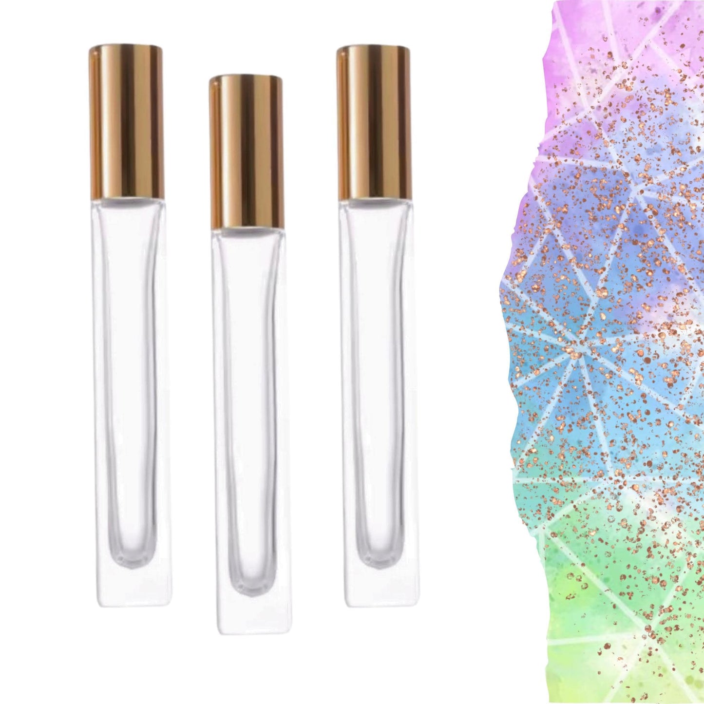 Tall Square Clear Glass Roller Bottle • 10ml Essential Oil Roller • Stainless Rollerball • Signature Shapes • Refillable