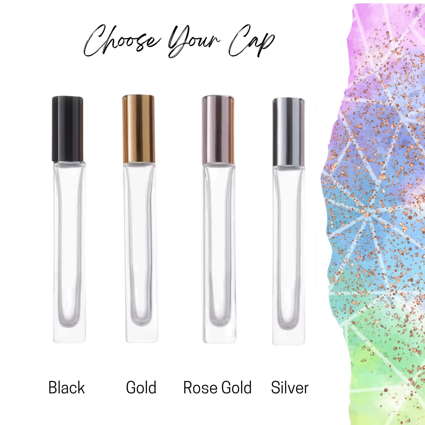 Tall Square Clear Glass Roller Bottle • 10ml Essential Oil Roller • Stainless Rollerball • Signature Shapes • Refillable