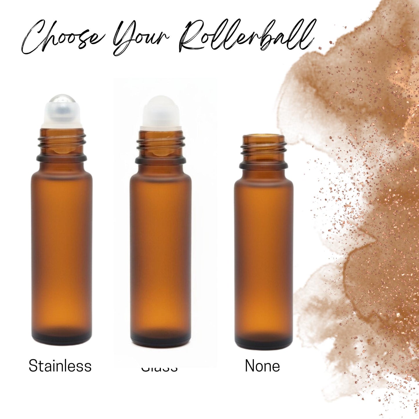 Frosted Amber Glass Roller Bottle • 5ml or 10ml Essential Oil Roller • Stainless or Glass Rollerball • Refillable • Single & Set Options
