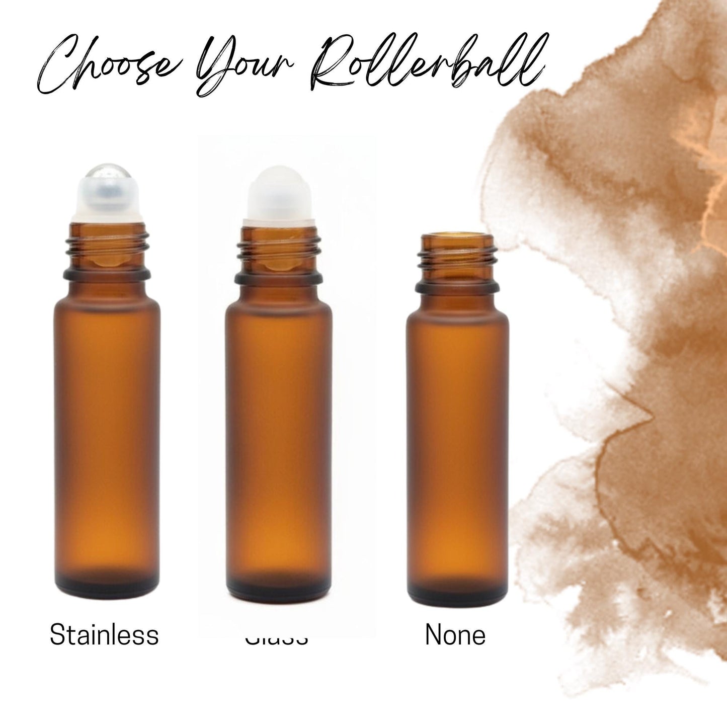 Frosted Amber Glass Roller Bottle with Bamboo Cap • 5ml or 10ml Essential Oil Roller • Glass or Stainless Rollerball • Refillable