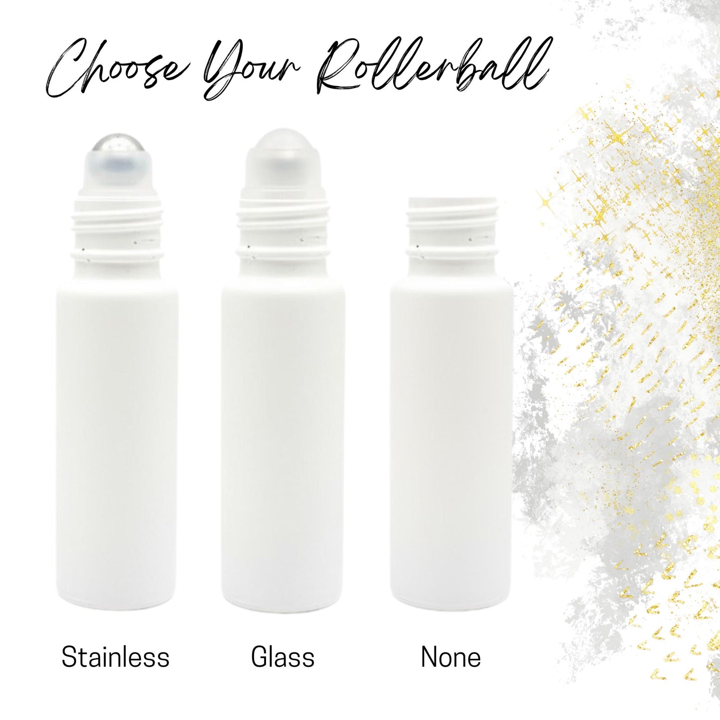 Classic White Glass Roller Bottle • 10ml Essential Oil Roller • Stainless or Glass Rollerball • Refillable • Single & Set Options