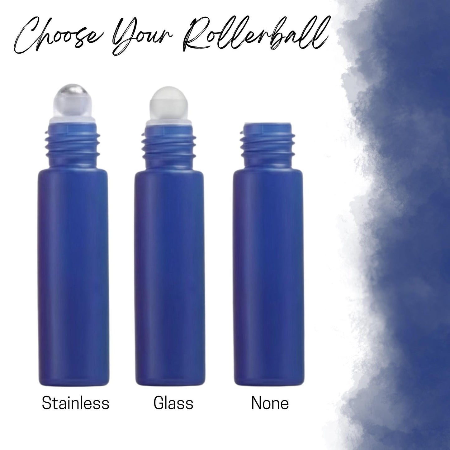 Classic Navy Glass Roller Bottle with Bamboo Cap • 10ml Essential Oil Roller • Glass or Stainless Rollerball • Refillable