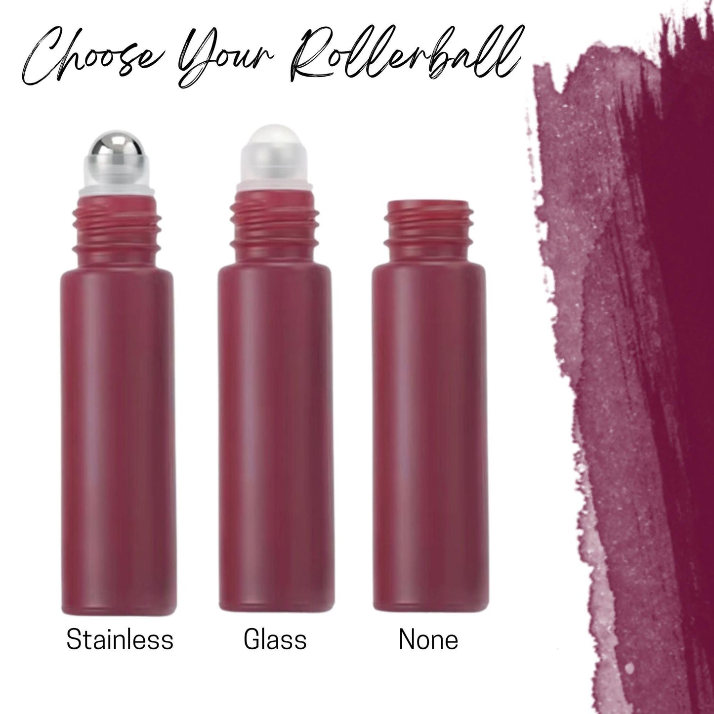 Classic Wine Red Glass Roller Bottle with Bamboo Cap • 10ml Essential Oil Roller • Glass or Stainless Rollerball • Refillable