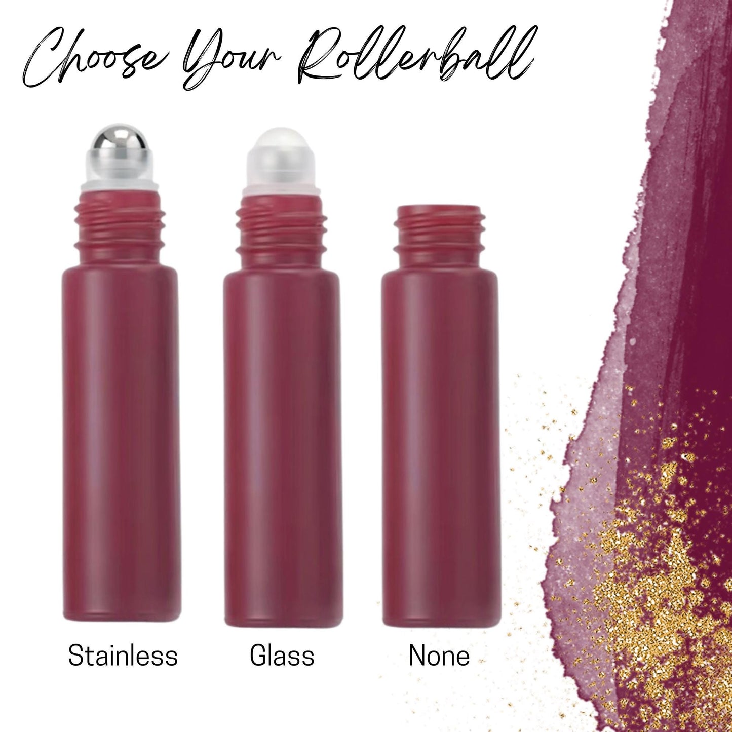 Classic Wine Red Glass Roller Bottle • 10ml Essential Oil Roller • Stainless or Glass Rollerball • Refillable • Single & Set Options