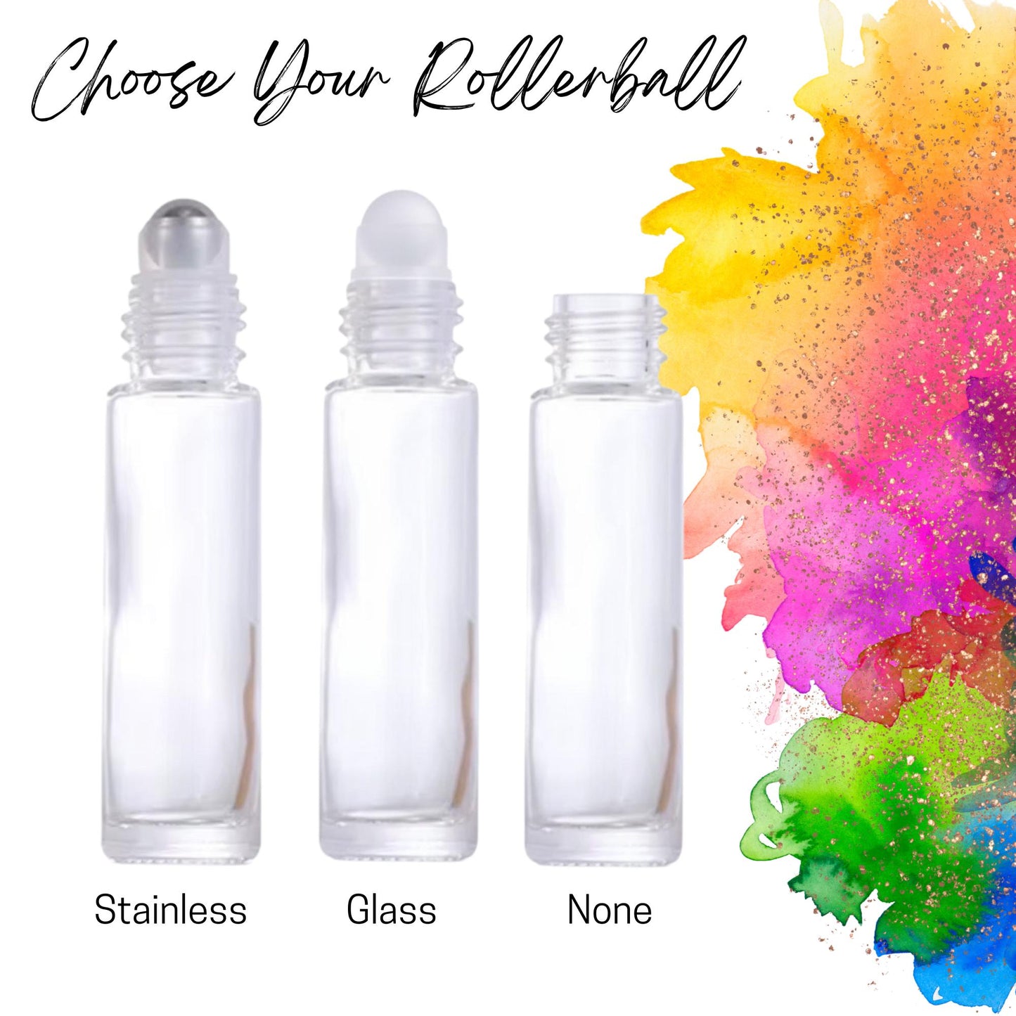 Clear Glass Roller Bottle • 5ml or 10ml Essential Oil Roller • Stainless or Glass Rollerball • Refillable • Single & Set Options