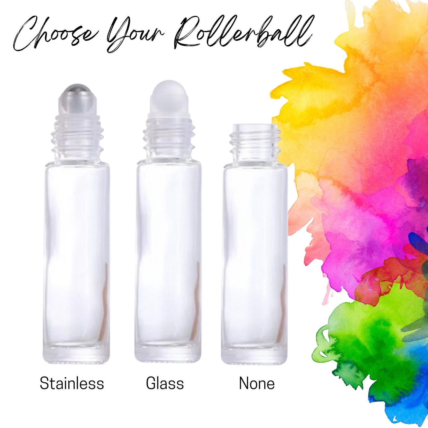 Clear Glass Roller Bottle with Bamboo Cap • 5ml or 10ml Essential Oil Roller • Glass or Stainless Rollerball • Refillable