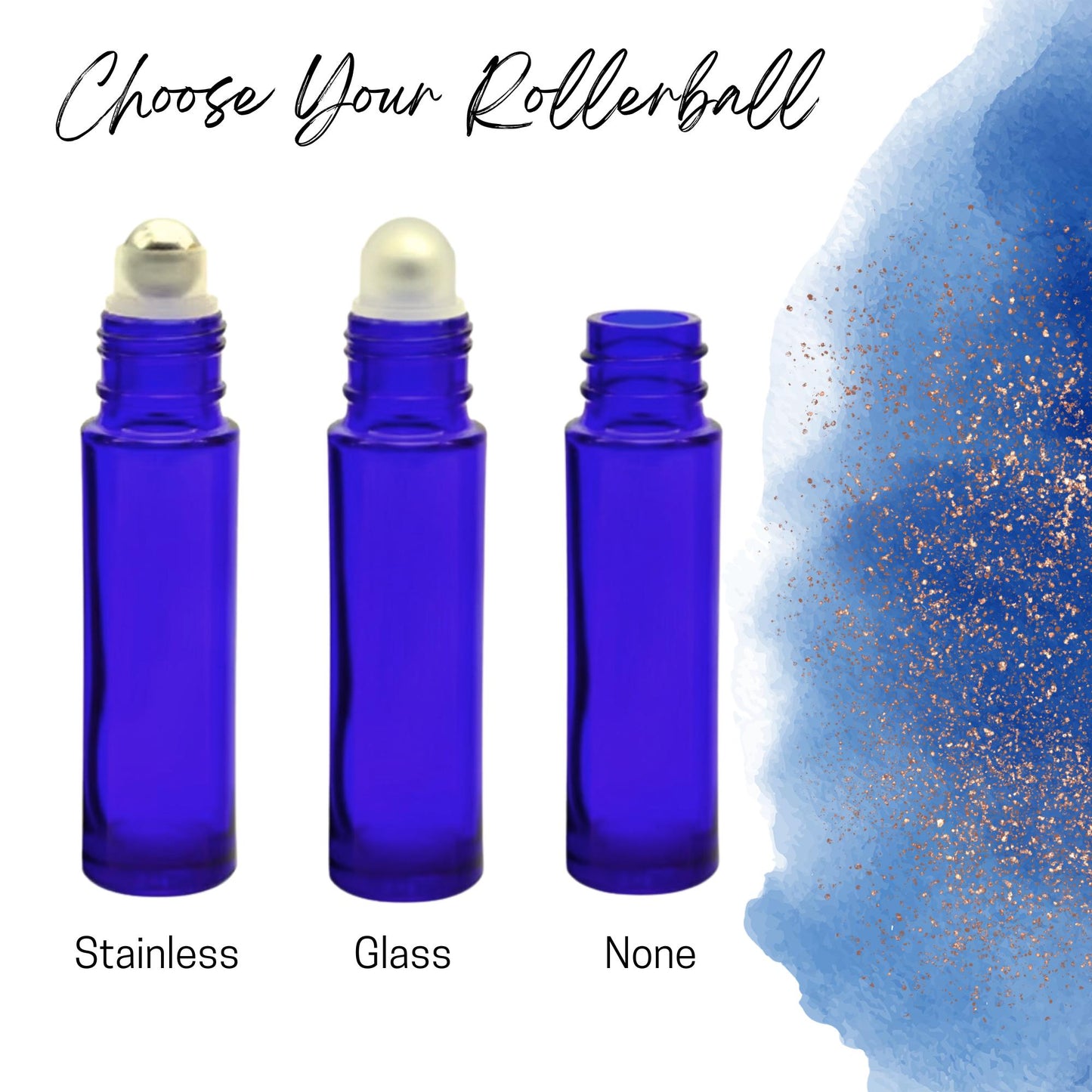 Cobalt Blue Glass Roller Bottle • 5ml or 10ml Essential Oil Roller • Stainless or Glass Rollerball • Refillable • Single & Set Options