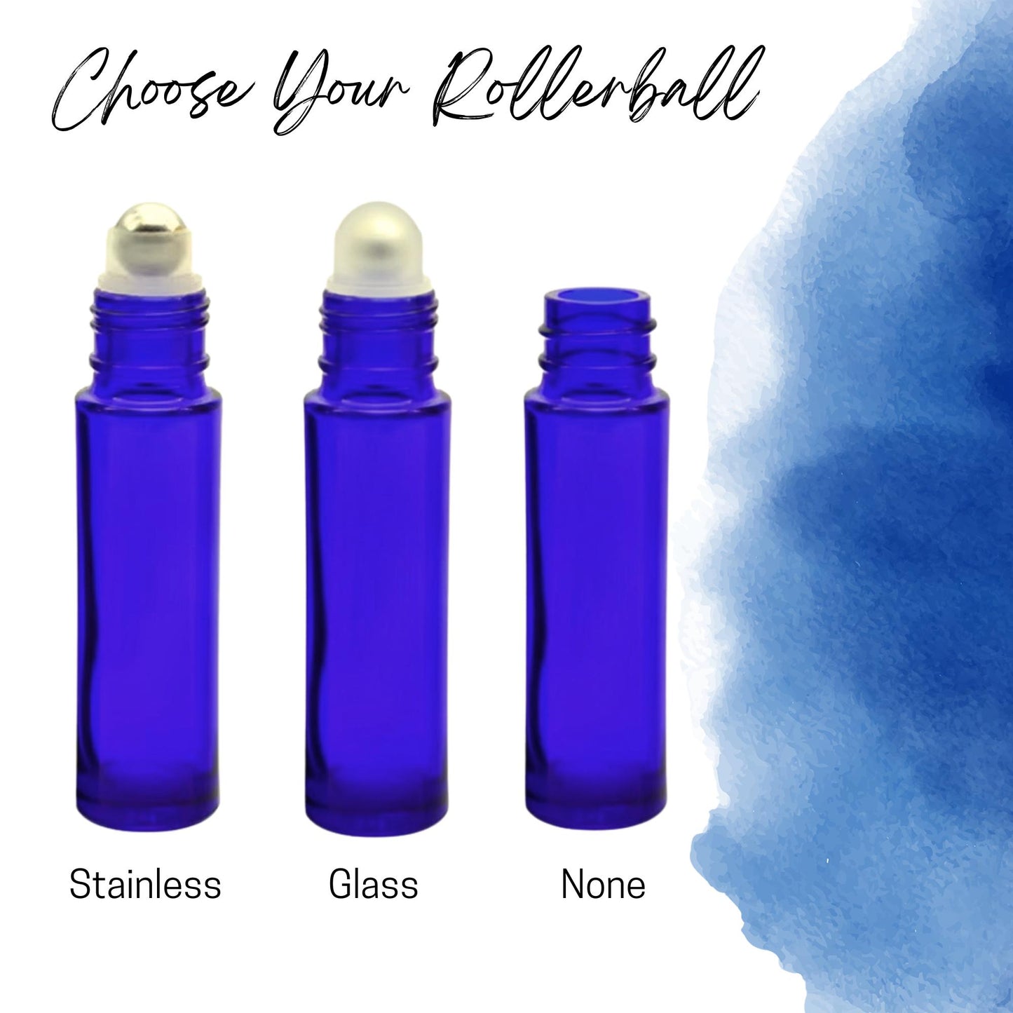 Cobalt Blue Glass Roller Bottle with Bamboo Cap • 5ml or 10ml Essential Oil Roller • Glass or Stainless Rollerball • Refillable