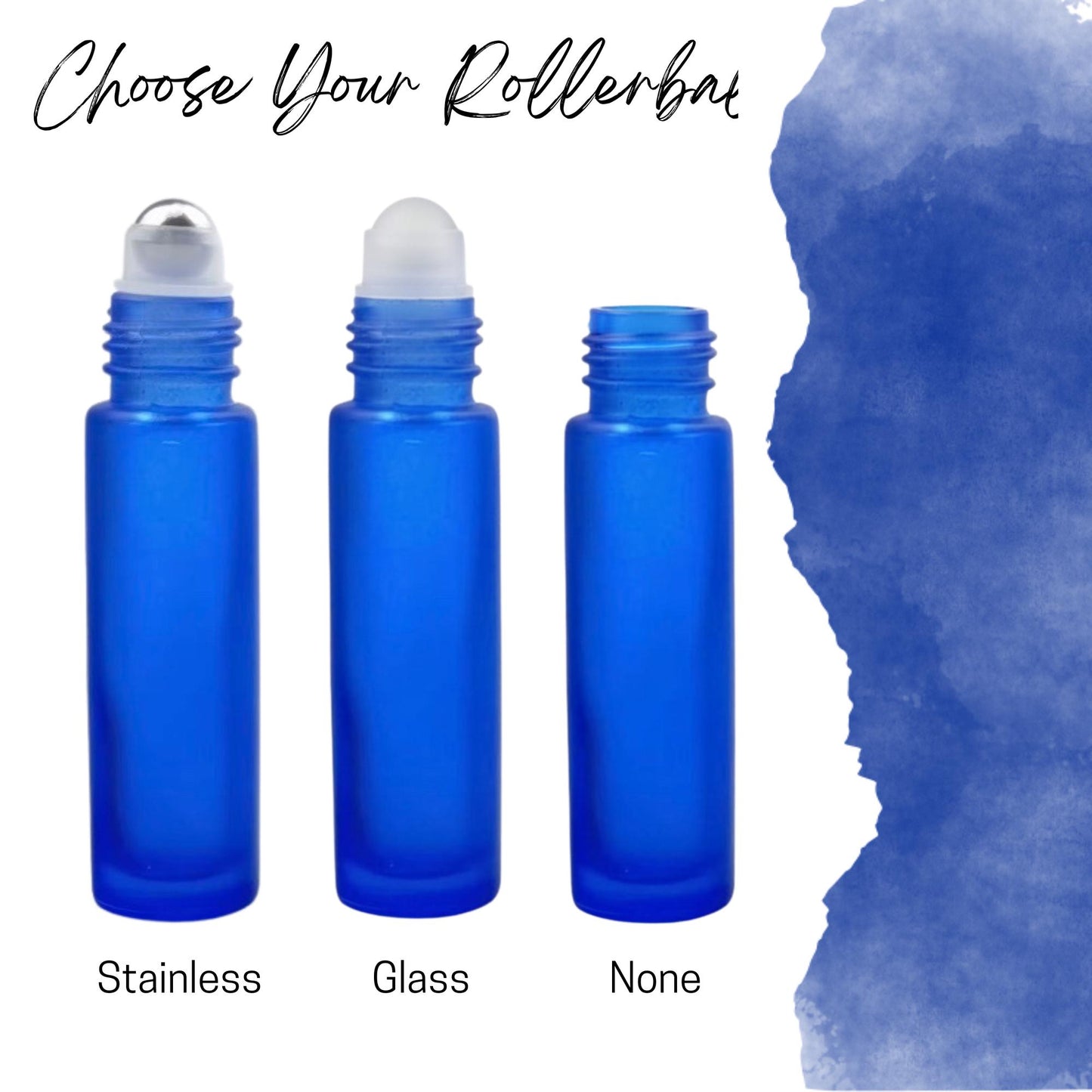 Frosted Blue Glass Roller Bottle with Bamboo Cap • 5ml or 10ml Essential Oil Roller • Glass or Stainless Rollerball • Refillable