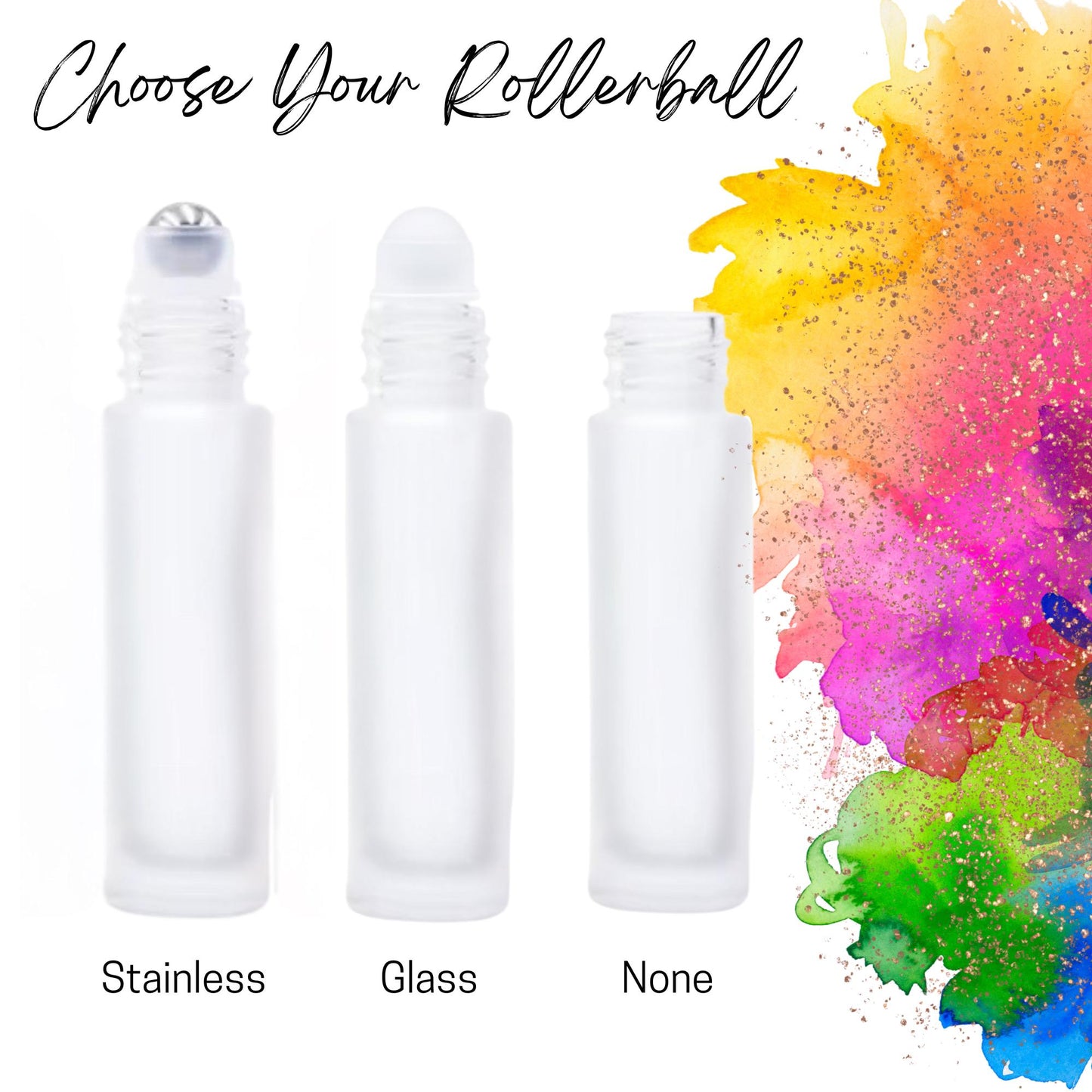 Frosted Clear Glass Roller Bottle • 5ml or 10ml Essential Oil Roller • Stainless or Glass Rollerball • Refillable • Single & Set Options