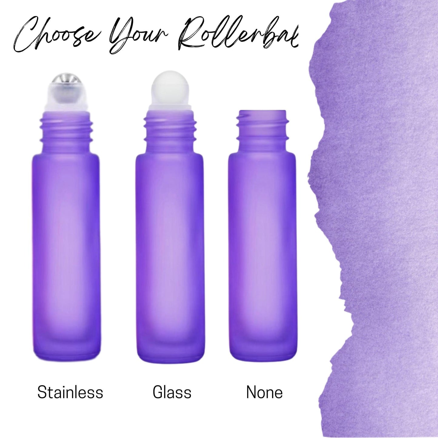 Frosted Purple Glass Roller Bottle with Bamboo Cap • 5ml or 10ml Essential Oil Roller • Glass or Stainless Rollerball • Refillable