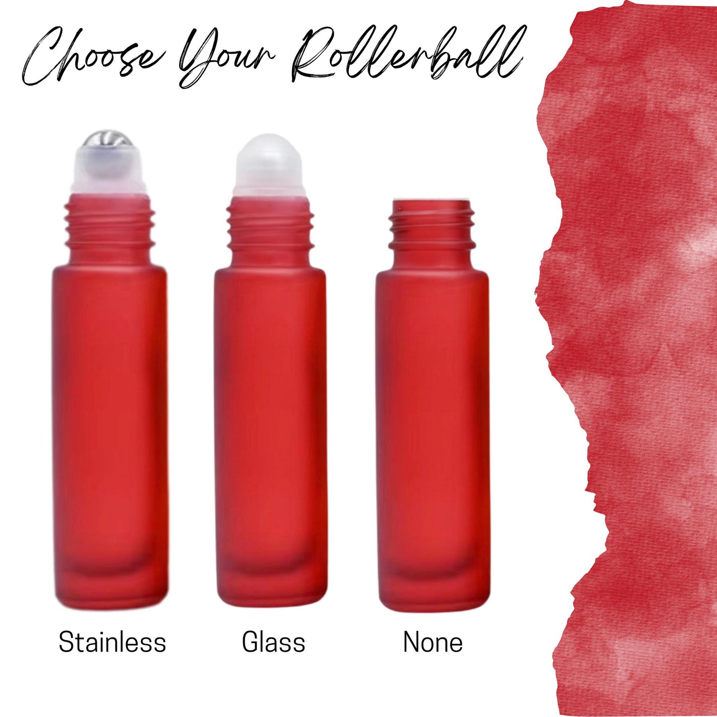 Frosted Red Glass Roller Bottle with Bamboo Cap • 5ml or 10ml Essential Oil Roller • Glass or Stainless Rollerball • Refillable