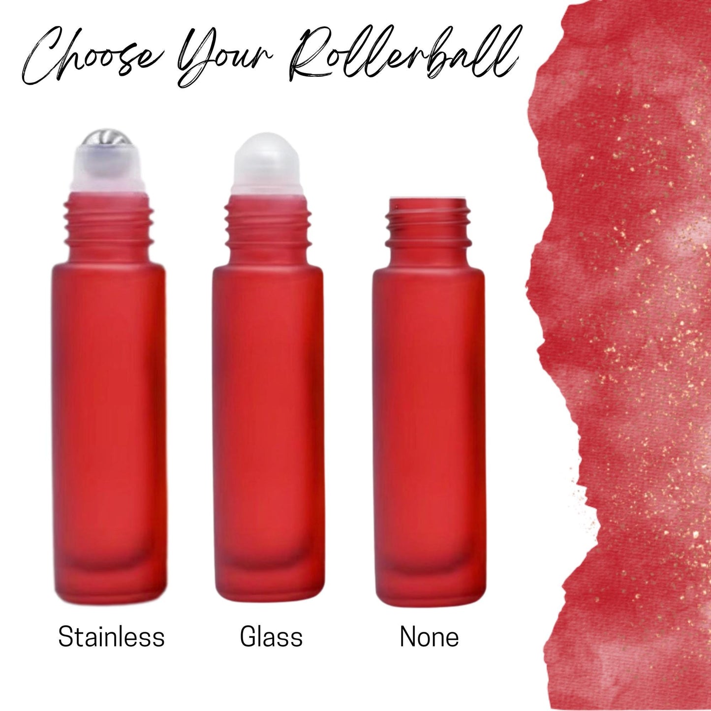 Frosted Red Glass Roller Bottle • 5ml or 10ml Essential Oil Roller • Stainless or Glass Rollerball • Refillable • Single or Set Options