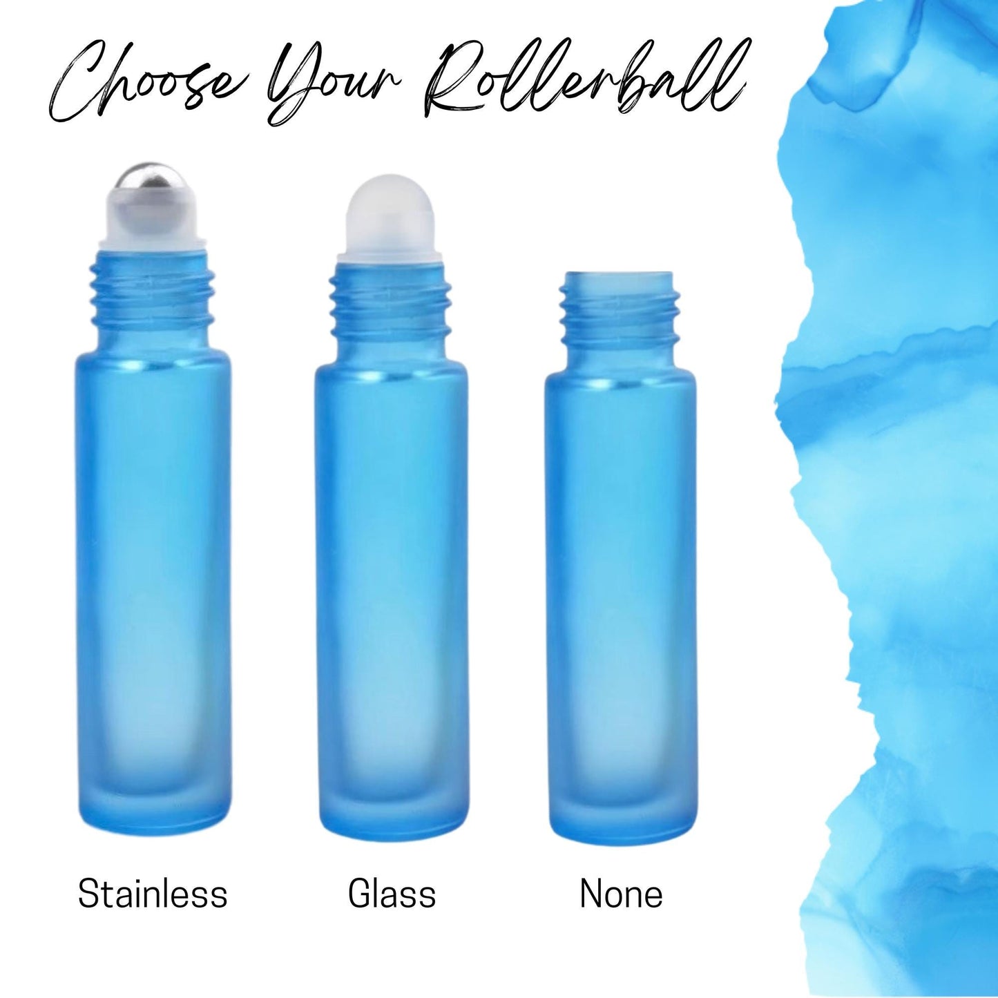 Frosted Turquoise Glass Roller Bottle with Bamboo Cap • 5ml or 10ml Essential Oil Roller • Glass or Stainless Rollerball • Refillable
