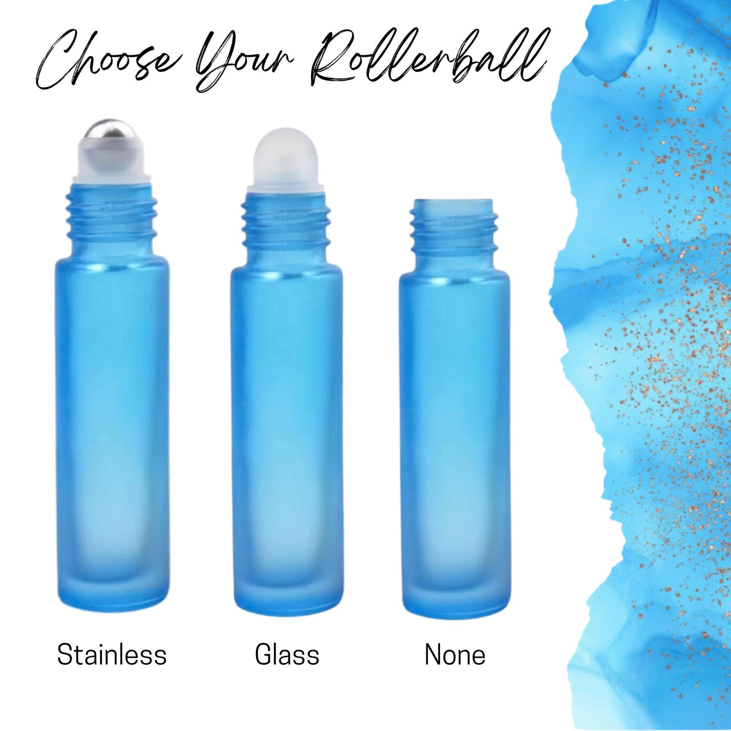 Frosted Turquoise Glass Roller Bottle • 5ml or 10ml Essential Oil Roller • Stainless or Glass Rollerball • Refillable • Single or Set Option