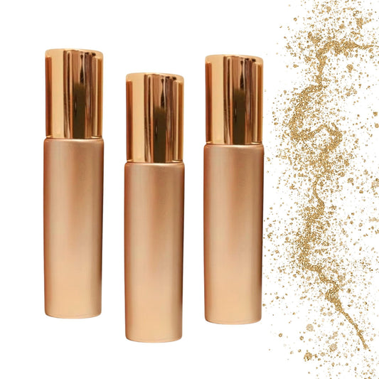 Soft Gold Glass Roller Bottle • 10ml Essential Oil Roller • Stainless or Glass Rollerball • Refillable • Single or Set Options