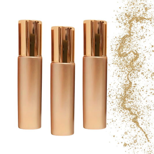 Soft Gold Gemstone Roller Bottle • 10ml Glass Essential Oil Bottle • 49 Crystal Rollerball Choices • Refillable Perfume Container