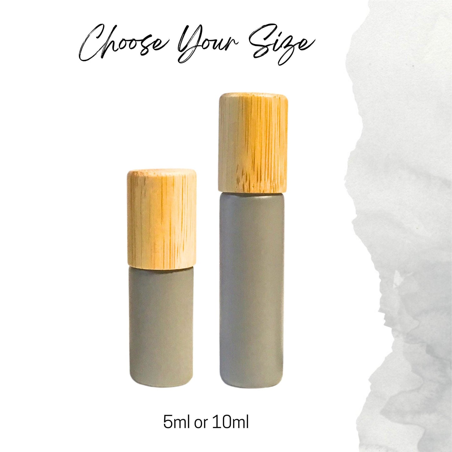 Mountain Gray Glass Roller Bottle with Bamboo Cap • 5ml or 10ml Essential Oil Roller • Glass or Stainless Rollerball • Refillable