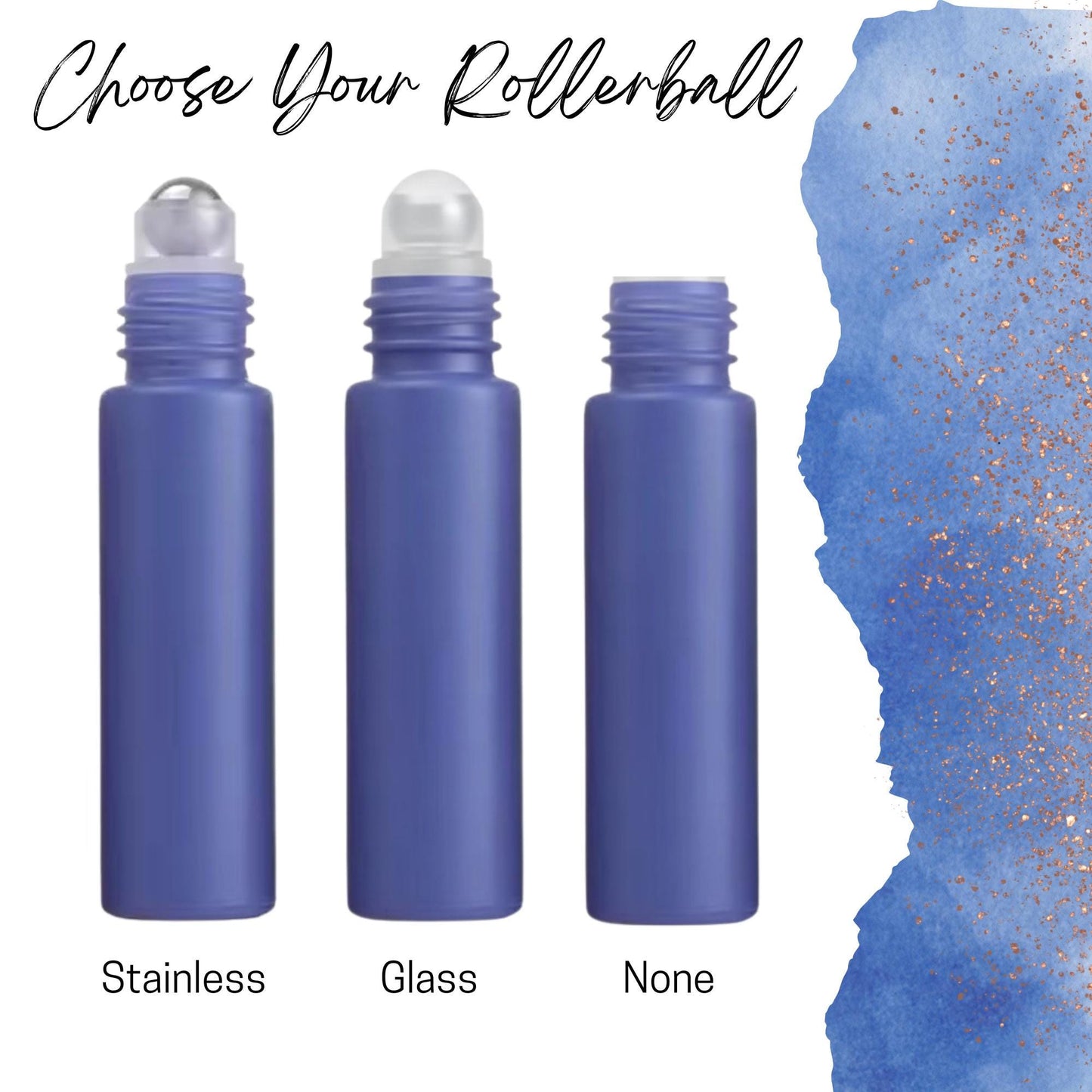 Ocean Blue Glass Roller Bottle • 5ml or 10ml Essential Oil Roller • Stainless or Glass Rollerball • Refillable • Single or Set Options