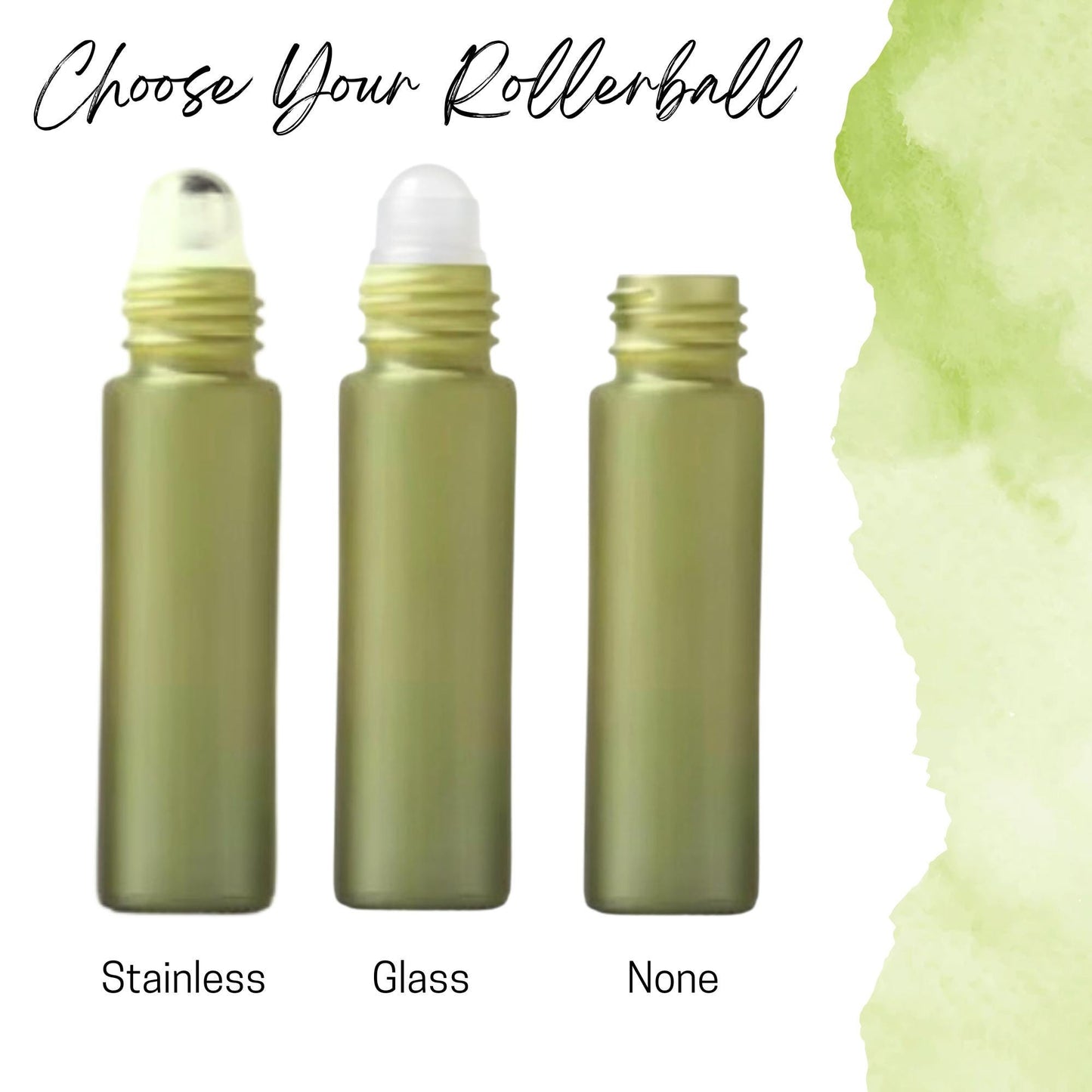 Prairie Green Glass Roller Bottle with Bamboo Cap • 5ml or 10ml Essential Oil Roller • Glass or Stainless Rollerball • Refillable