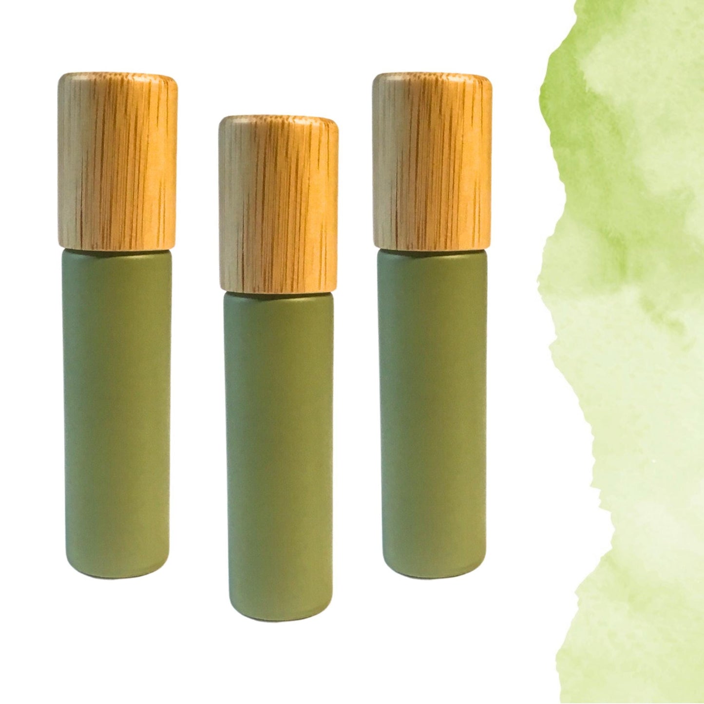 Prairie Green Glass Roller Bottle with Bamboo Cap • 5ml or 10ml Essential Oil Roller • Glass or Stainless Rollerball • Refillable
