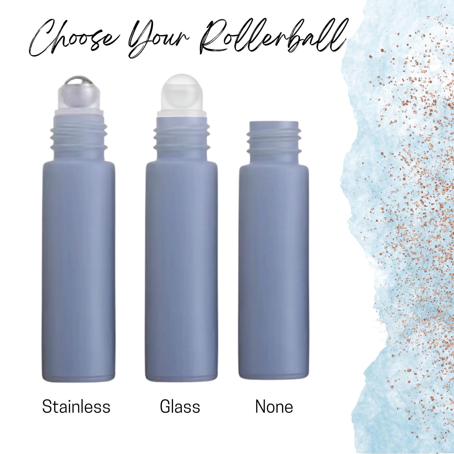 Sky Blue Glass Roller Bottle • 5ml or 10ml Essential Oil Roller • Stainless or Glass Rollerball • Refillable • Single or Set Options