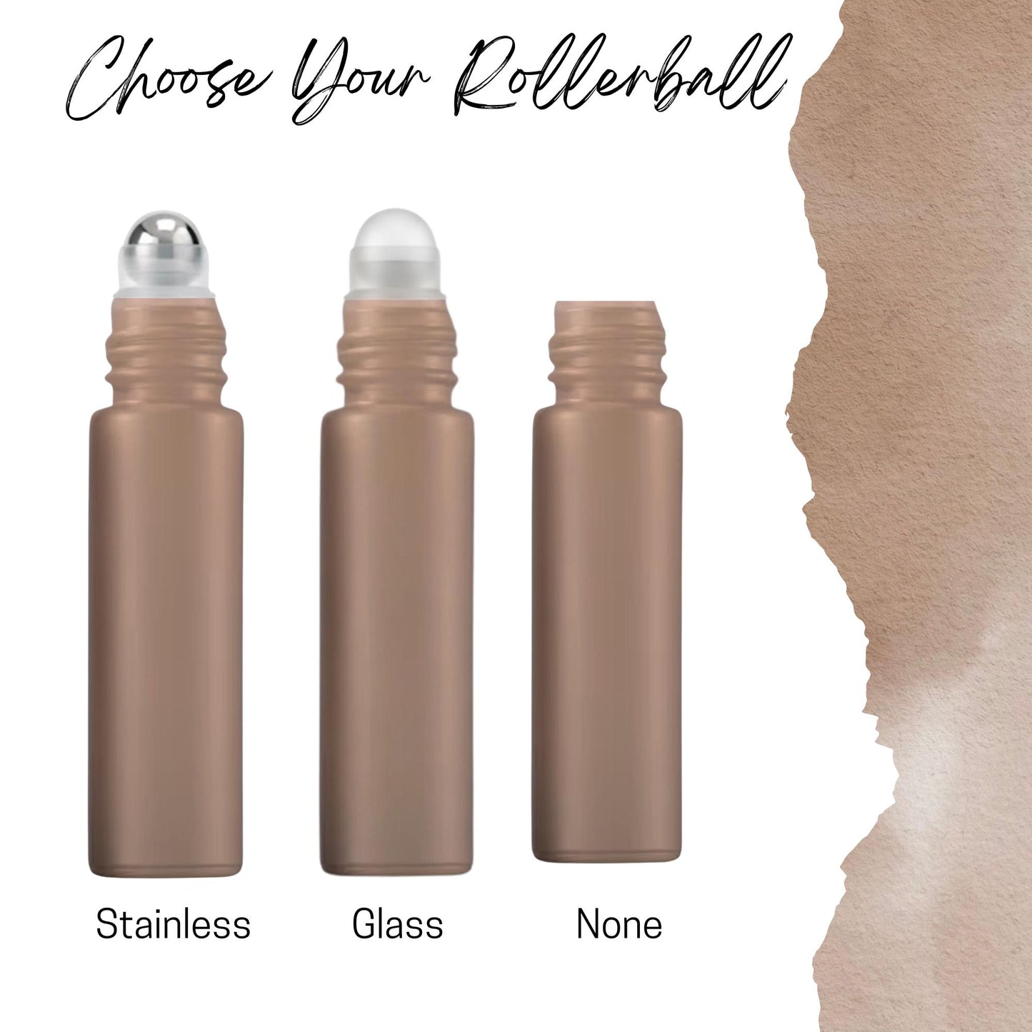 Boulder Brown Glass Roller Bottle with Bamboo Cap • 5ml or 10ml Essential Oil Roller • Glass or Stainless Rollerball • Refillable