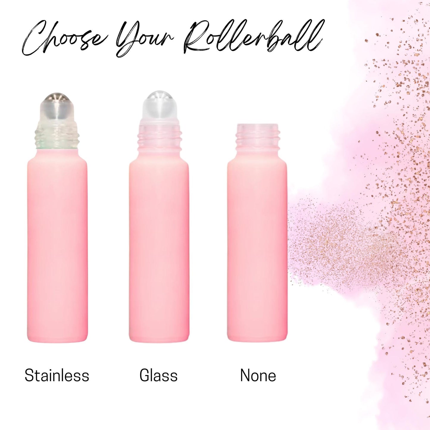 Matte Pink Glass Roller Bottle • 10ml Essential Oil Roller • Stainless or Glass Rollerball • Refillable • Single & Set Options